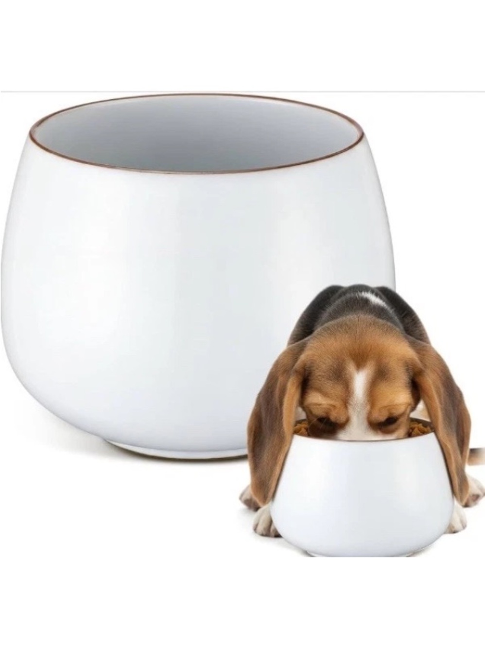 New 37 oz Dog Water Bowl for Long Eared Dogs White Ceramic No Spills Clean Ears.
